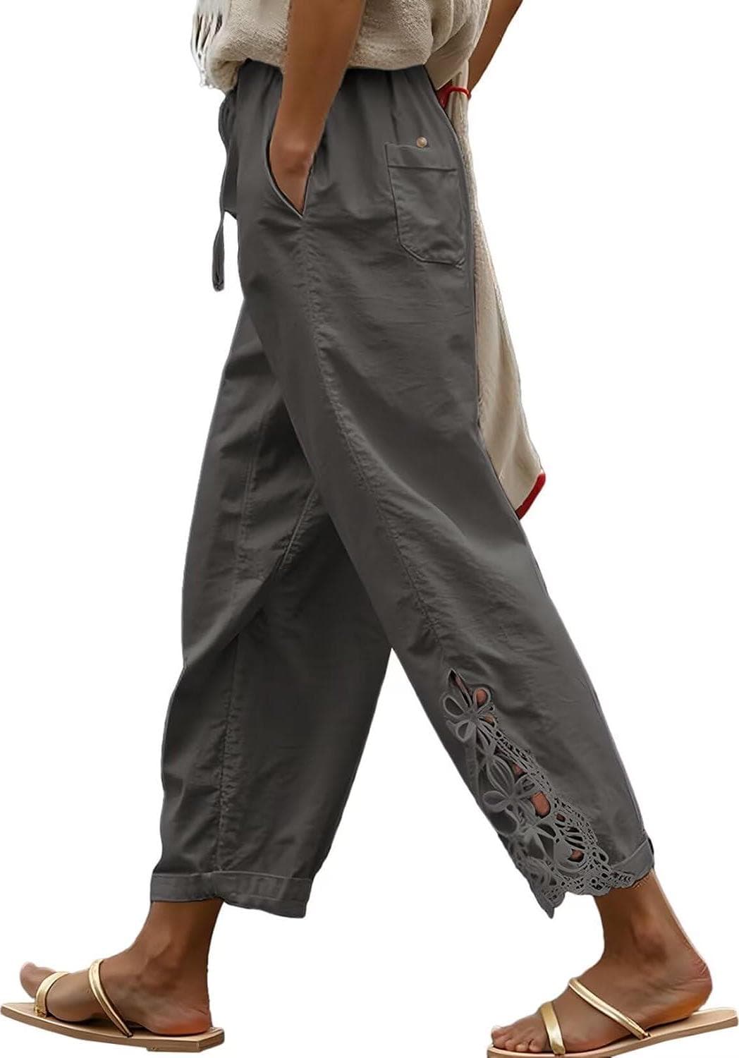 Acelitt Womens Casual Lightweight Drawstring Elastic Waist Pants with Pockets, S-XXL