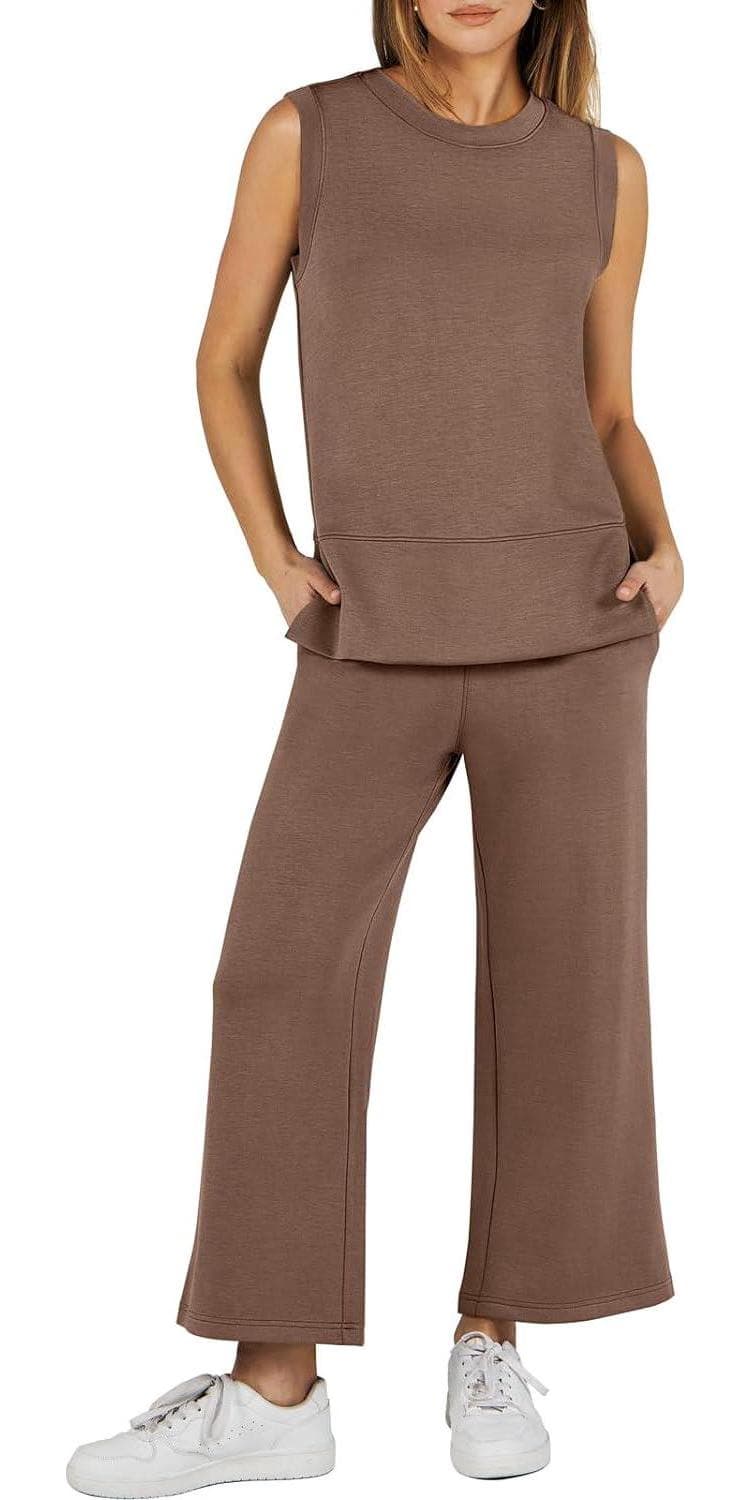 ANRABESS Women’s 2 Piece Sets Summer Outfits Sleeveless Wide Leg Tracksuits Casual Sweat Sets Lounge Sweatsuits