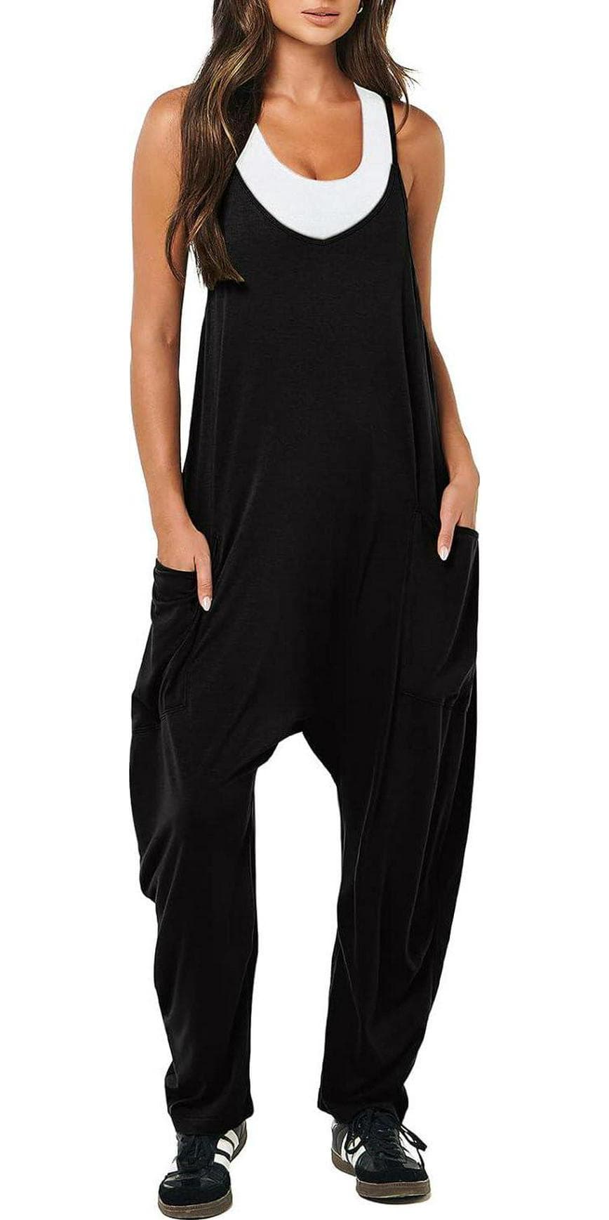 ANRABESS Women’s Casual Loose Sleeveless Jumpsuits Spaghetti Strap Harem Long Pants Romper Overalls Summer Trendy Outfits