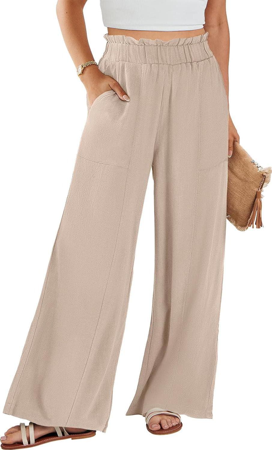 ANRABESS Women’s Linen Pants 2024 Summer Casual Loose High Waist Palazzo Pants Spring Flowy Wide Leg Beach Trousers Outfits