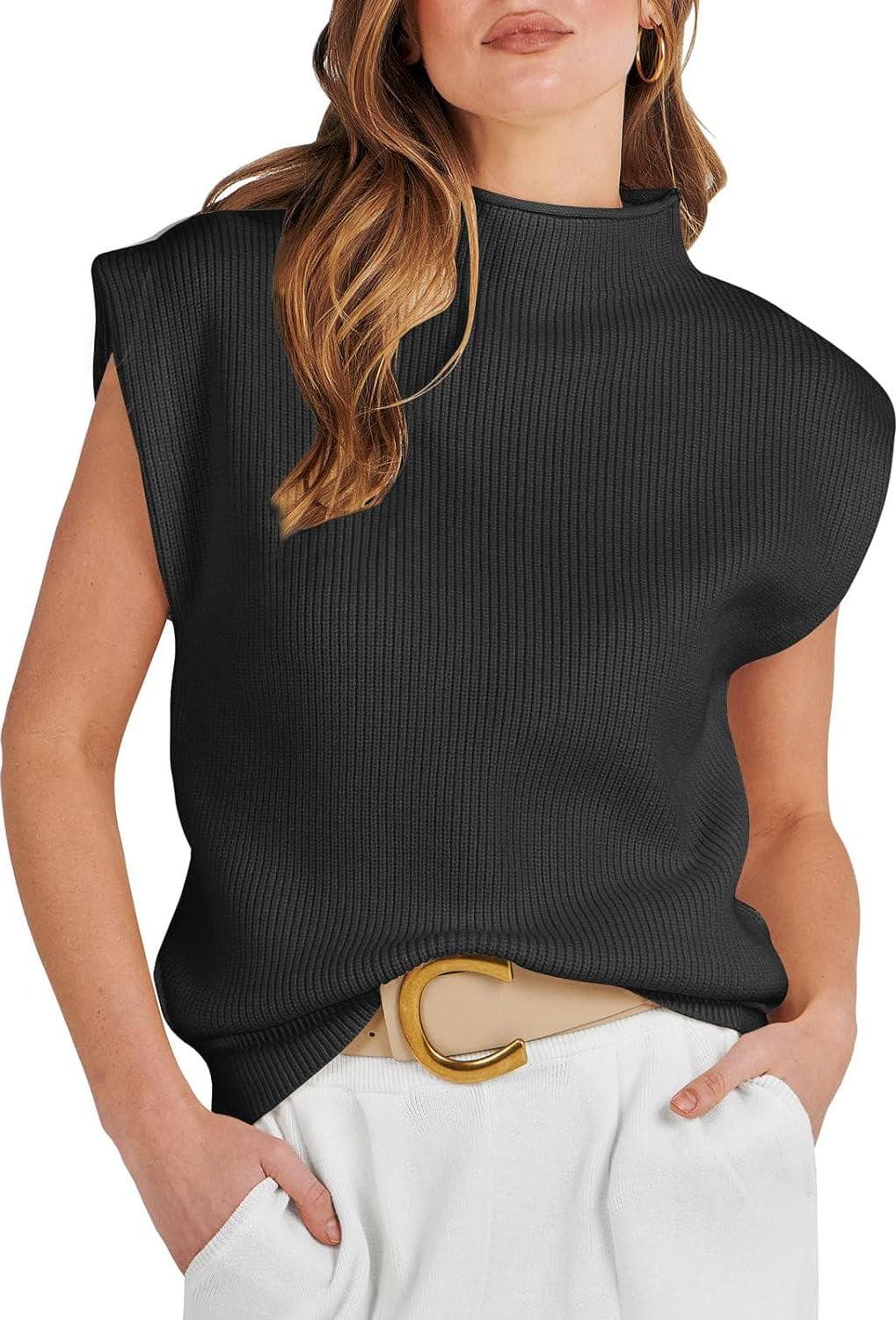 ANRABESS Women’s Mock Neck Sleeveless Sweater Vest Casual Cap Sleeve Knit Pullover Tank Tops 2024 Spring Summer Clothes