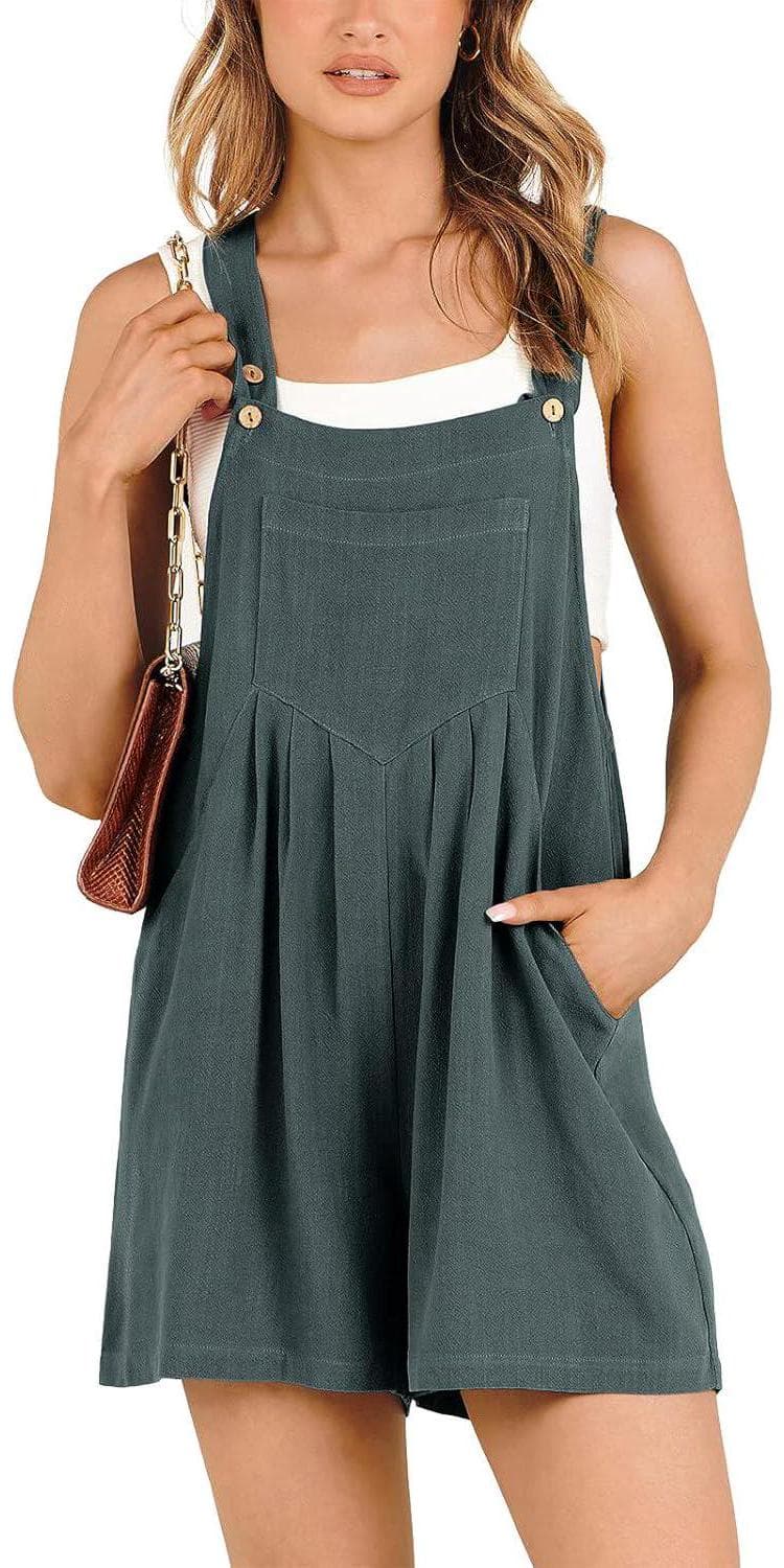 ANRABESS Women’s Summer Casual Rompers Bib Short Overalls Loose Linen Jumpsuit Beach Outfits Travel Vacation Clothes