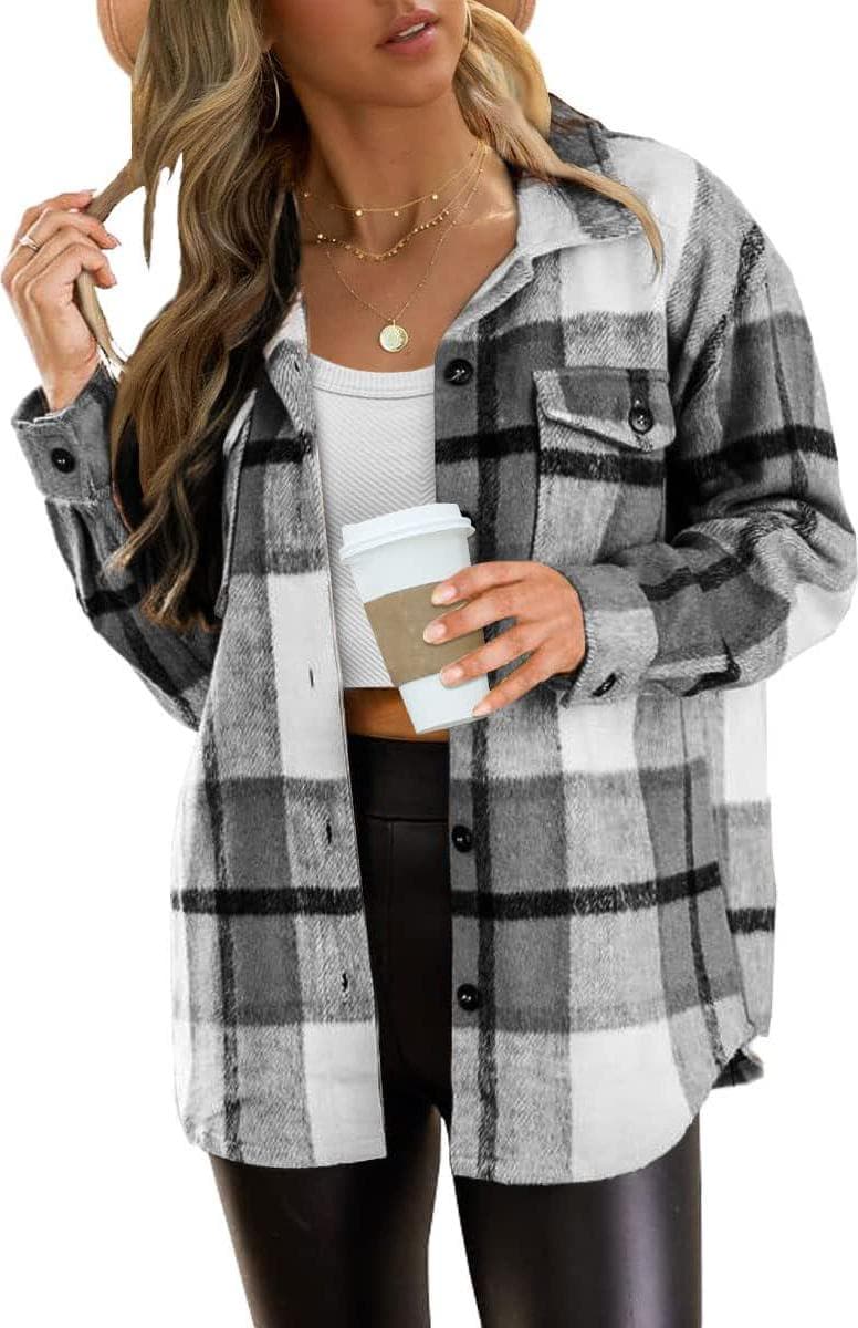AUTOMET Womens Casual Plaid Shacket Button Down Long Sleeve Shirts 2024