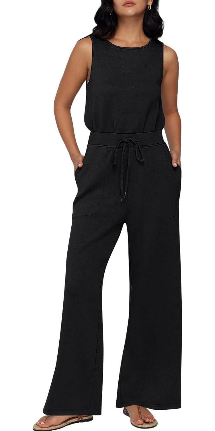 AUTOMET Womens Jumpsuits Dressy Summer Outfits Casual Sleeveless Wide Leg Long Pants Rompers Fashion Clothes 2024