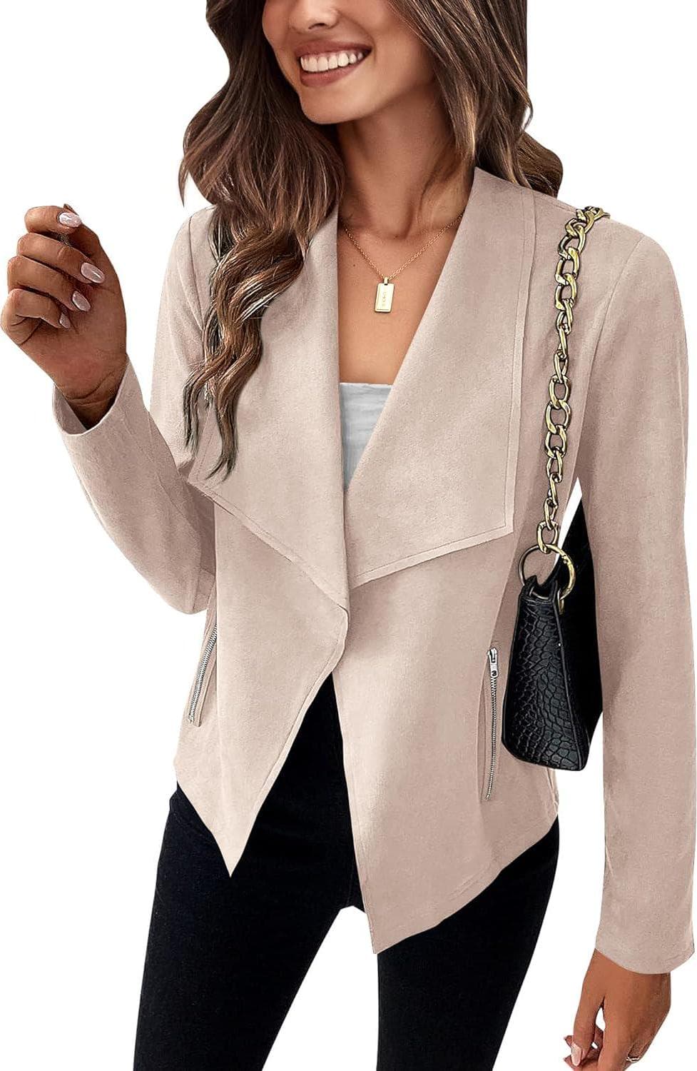 BTFBM Women’s Fashion Faux Suede Jackets 2024 Spring Summer Clothes Lapel Long Sleeve Open Front Outerwear Cropped Coats