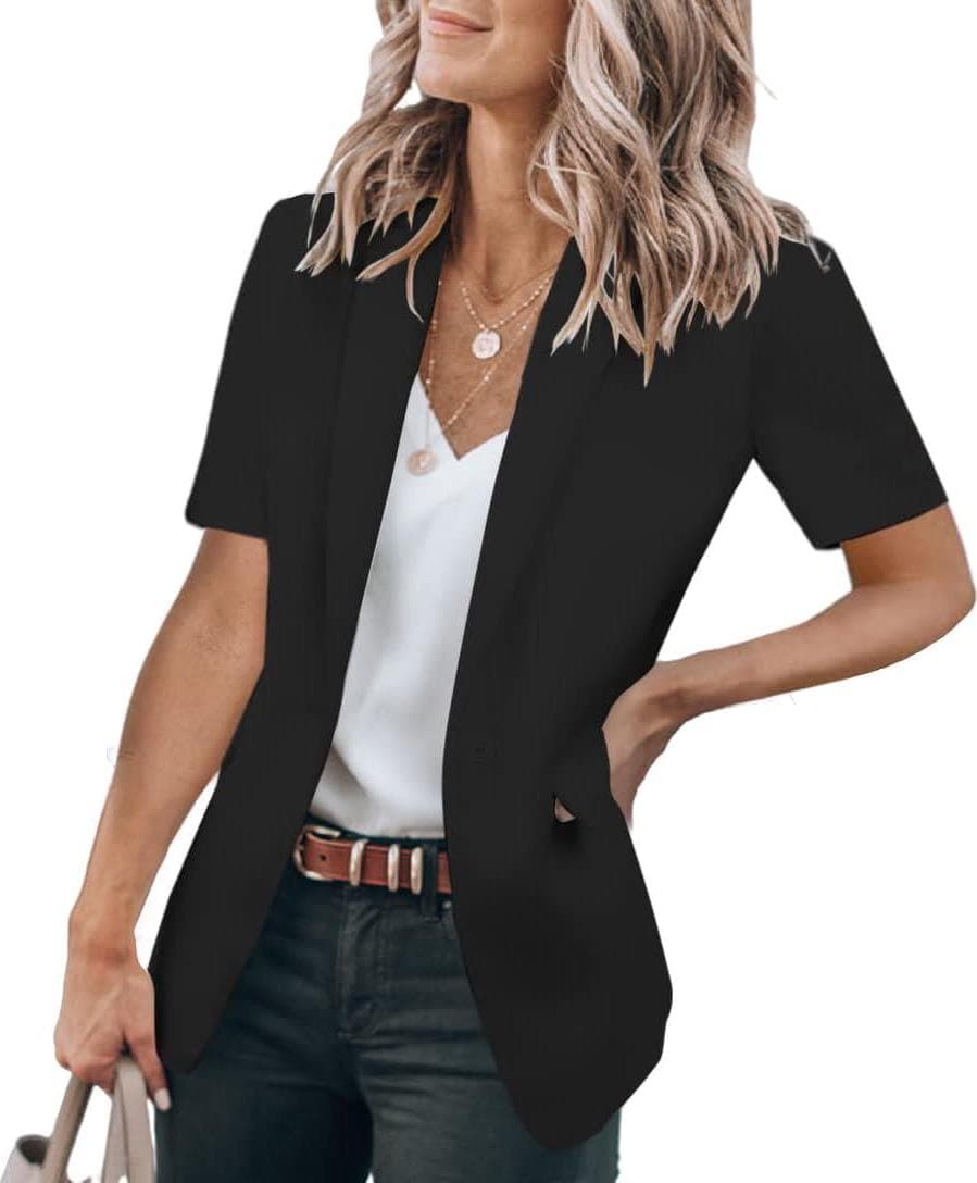Cicy Bell Women’s Casual Blazer Short Sleeve Lapel Open Front Work Office Jacket
