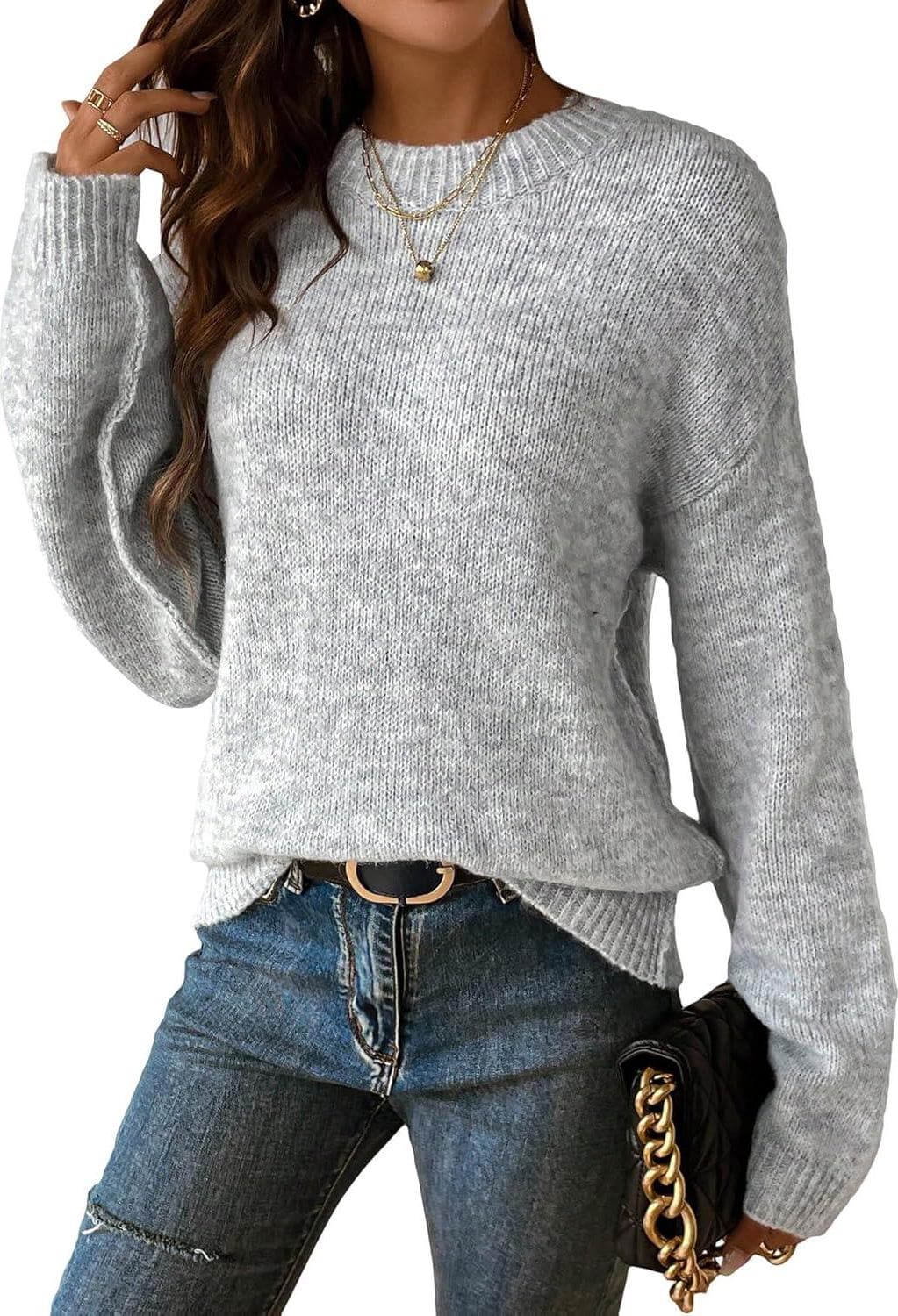 COZYEASE Women’s Drop Shoulder Sweater Ribbed Knit Sweaters Long Sleeve Crewneck Pullover Tops Fall Solid Knit Outfits