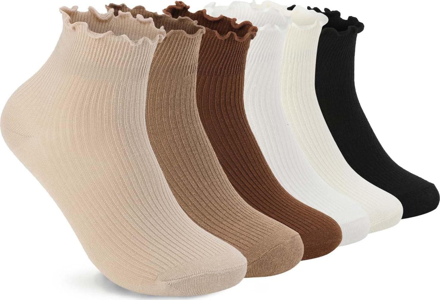 DarkCom Women Socks Ruffled Design, Cute Ankle Socks Super Soft Breathable Cool Frilly Socks For Mary Jane Shoes 6 Pairs