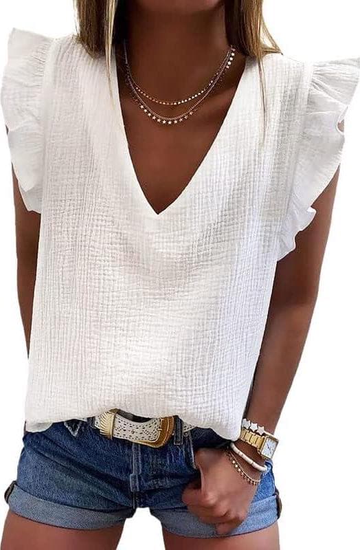 Dokotoo Womens 2024 Cute V Neck Ruffle Sleeveless Shirts Elegant Tank Tops Blouses