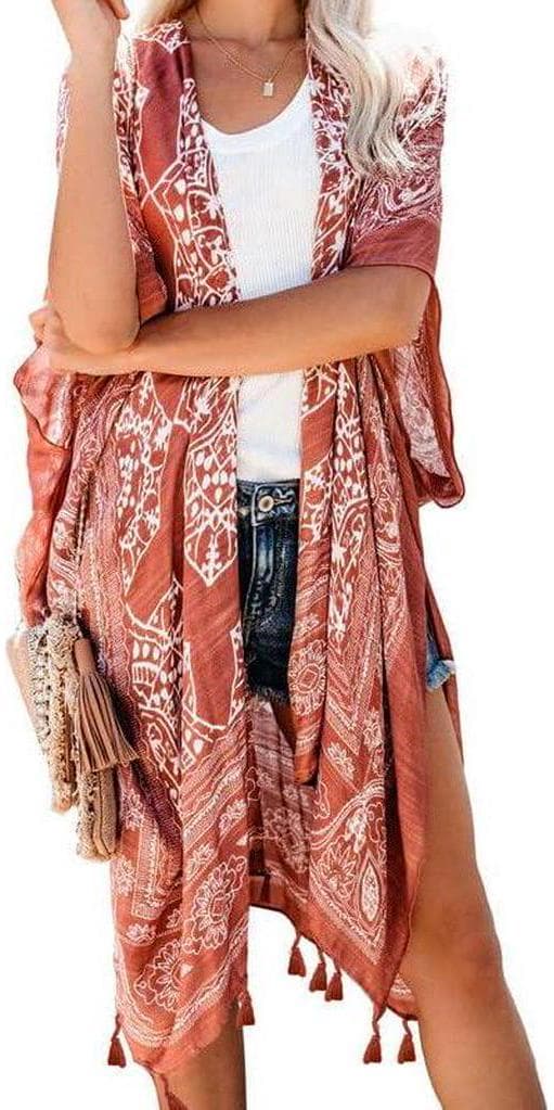 Dokotoo Womens 2024 Summer Beach Hawaiian Vacation Long Kimono Cardigans Swimsuits Cover ups