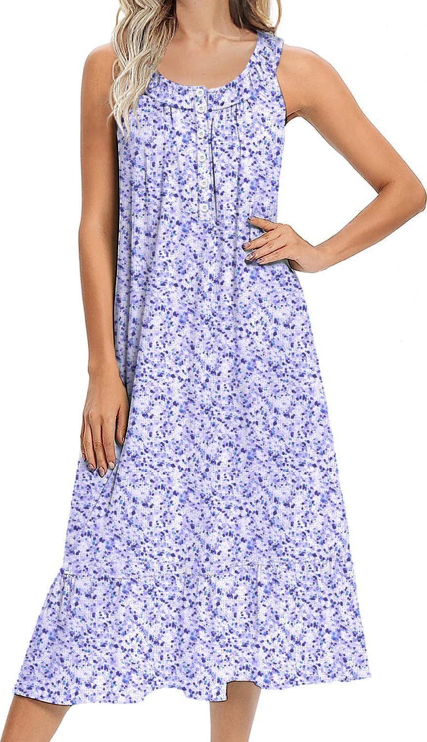 Ekouaer Women’s Nightgowns Long Sleeveless Night gown with Pockets Soft Ladies Nightdress