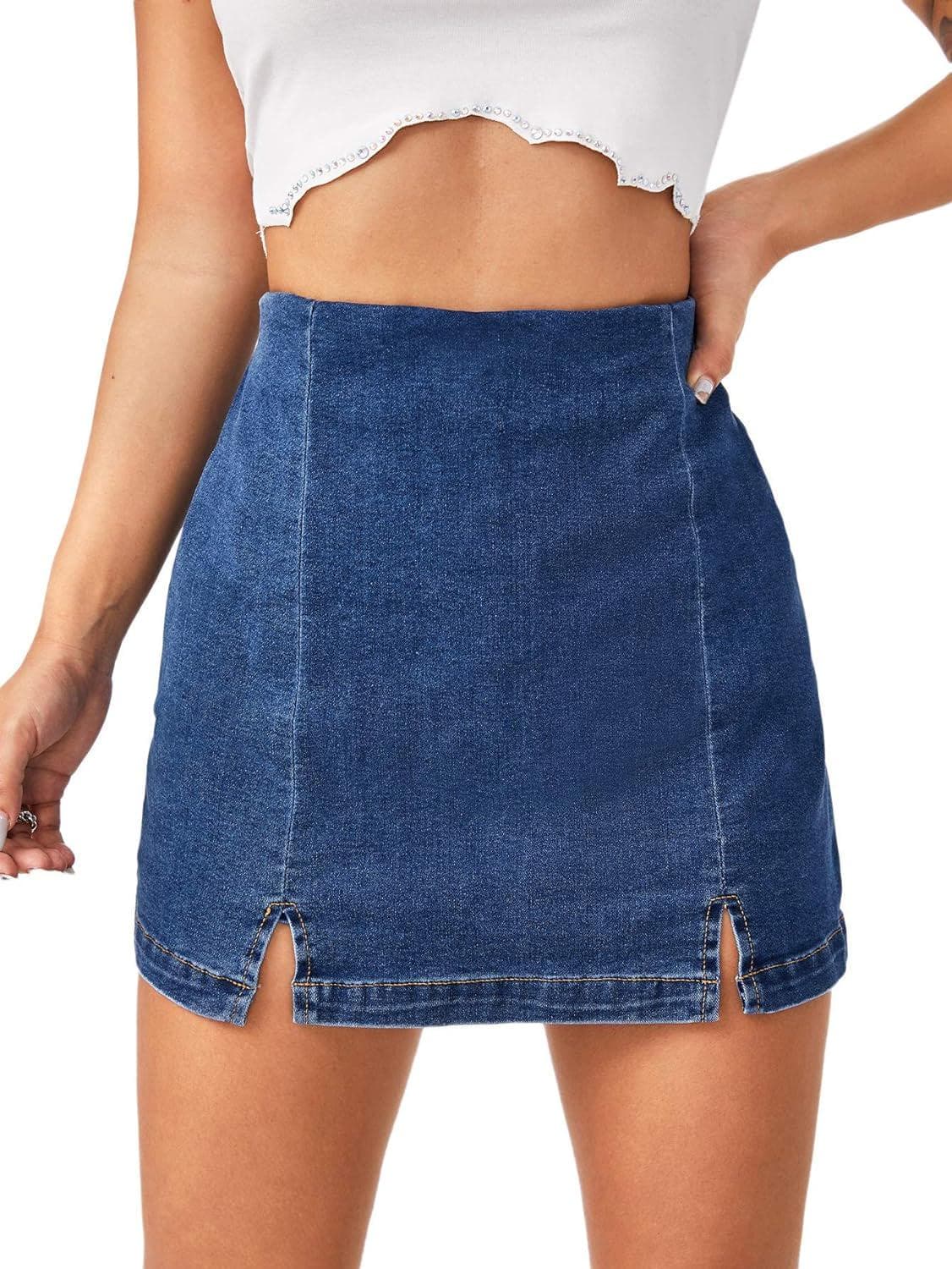 Floerns Women’s Casual Split Hem High Waist Denim Skorts Skirt Shorts