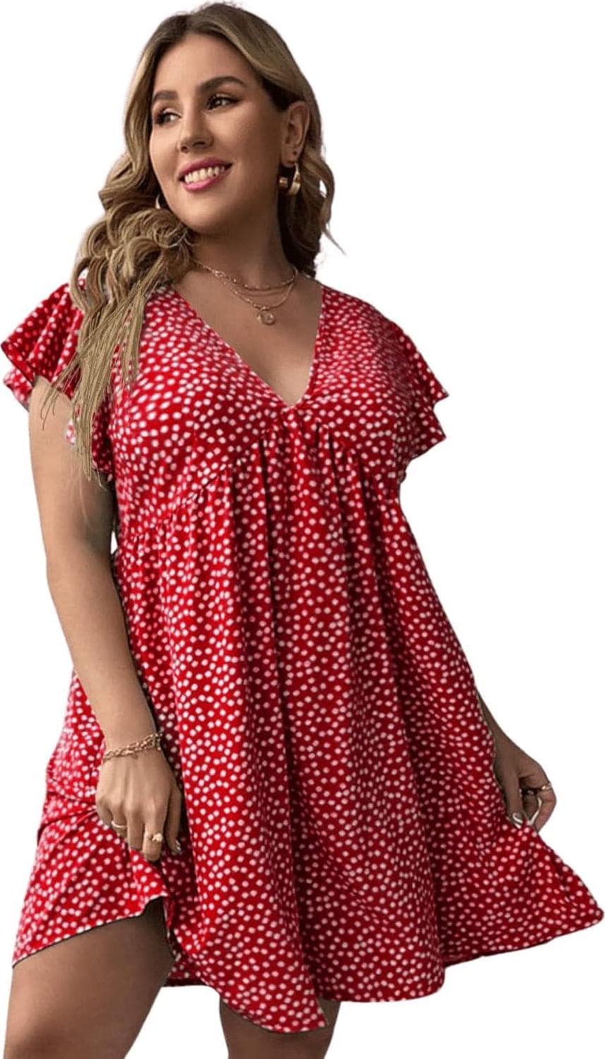 Floerns Women’s Plus Size Floral V Neck Ruffle Sleeve Short Summer Dress