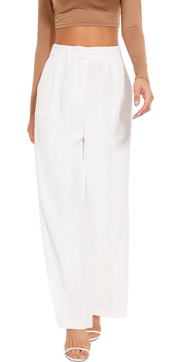 FUNYYZO Women’s Wide Leg Pants High Elastic Waisted in The Back Business Work Trousers Long Straight Suit Pants