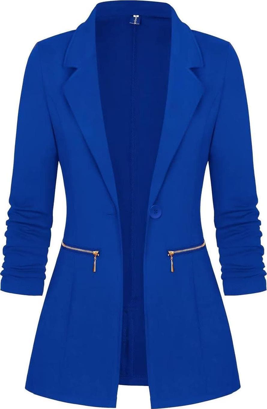 Genhoo Women’s Long Sleeve Blazer Open Front Cardigan Jacket Work Office Blazer with Zipper Pockets S-3XL