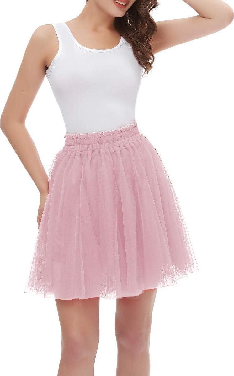 Girstunm Women’s Elastic Waist Dancing Dress Princess Mesh Tulle Above Knee Skirts