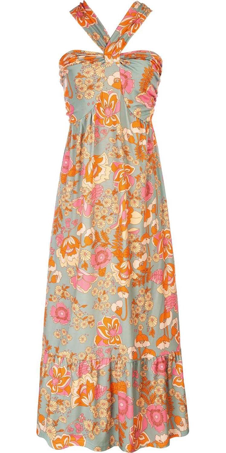 GRACE KARIN 2024 Women’s Criss Cross Halterneck Sleeveless Summer Floral Print Flowy A Line Maxi Dress