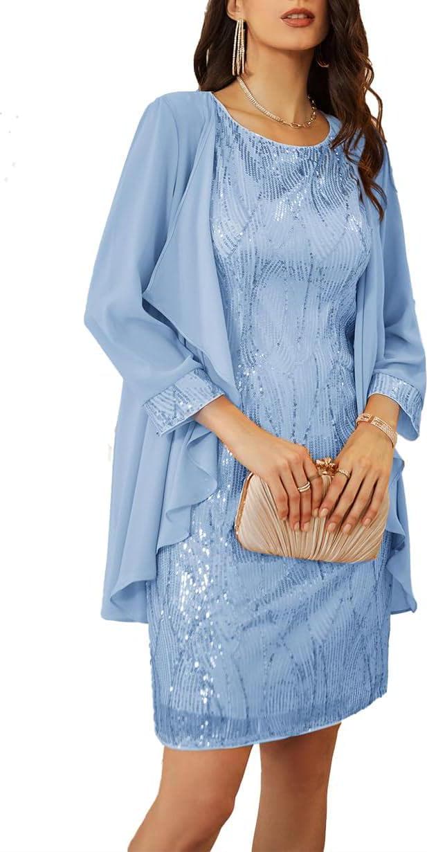 GRACE KARIN Women’s Sequin Dress Wedding Guest Dresses Mother of The Bride Dresses Formal Dress Two Piece Dress Knee Length