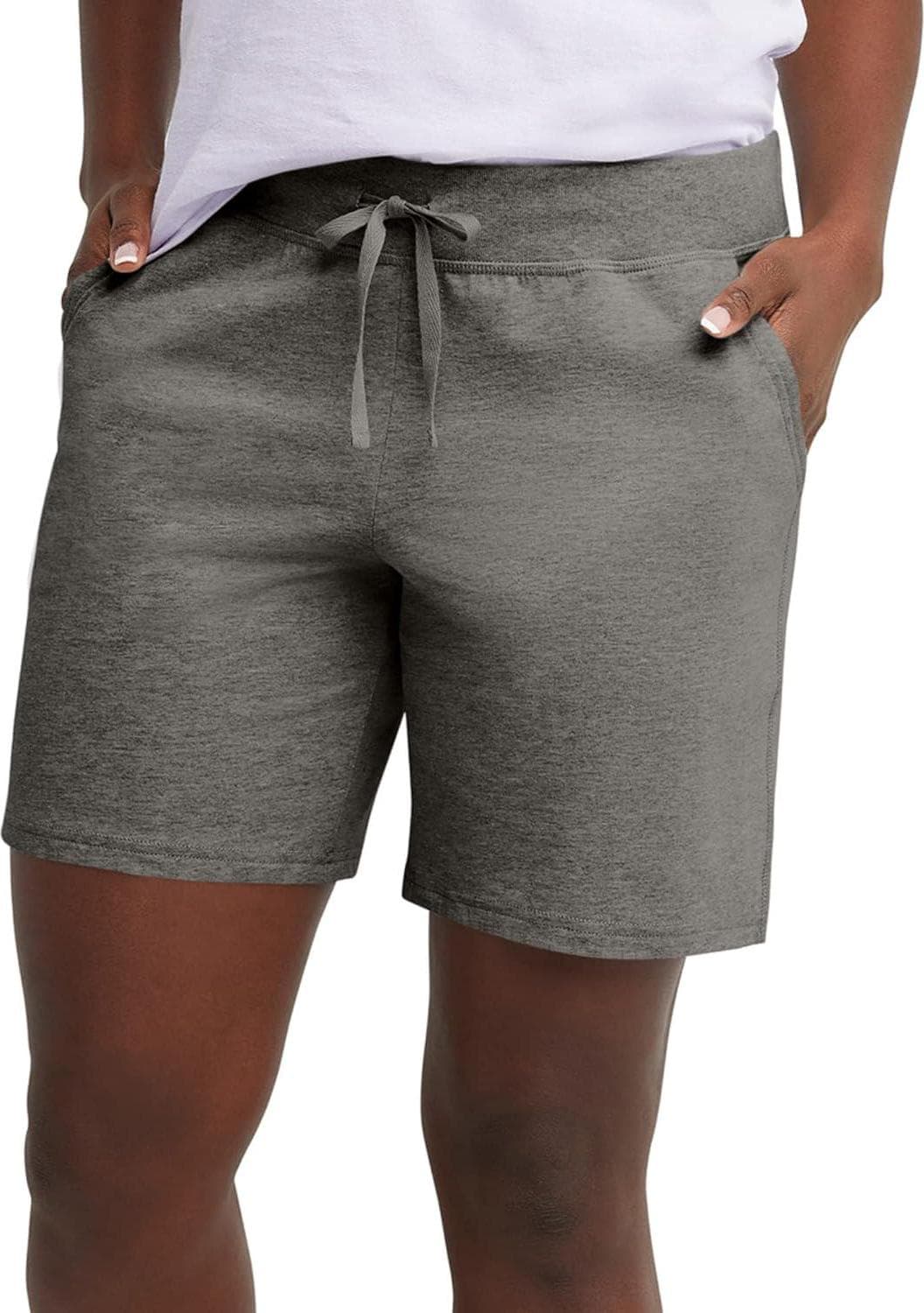 Hanes Women’s Jersey Pocket Shorts, Drawstring Cotton Jersey Shorts, 7 Inseam