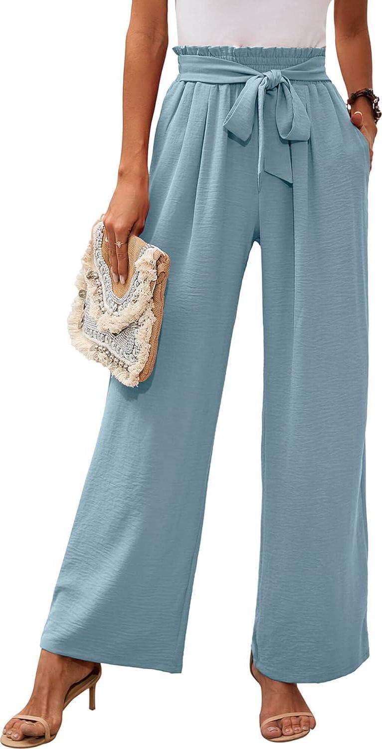 Heymoments Women’s Wide Leg Lounge Pants with Pockets Lightweight High Waisted Adjustable Tie Knot Loose Trousers