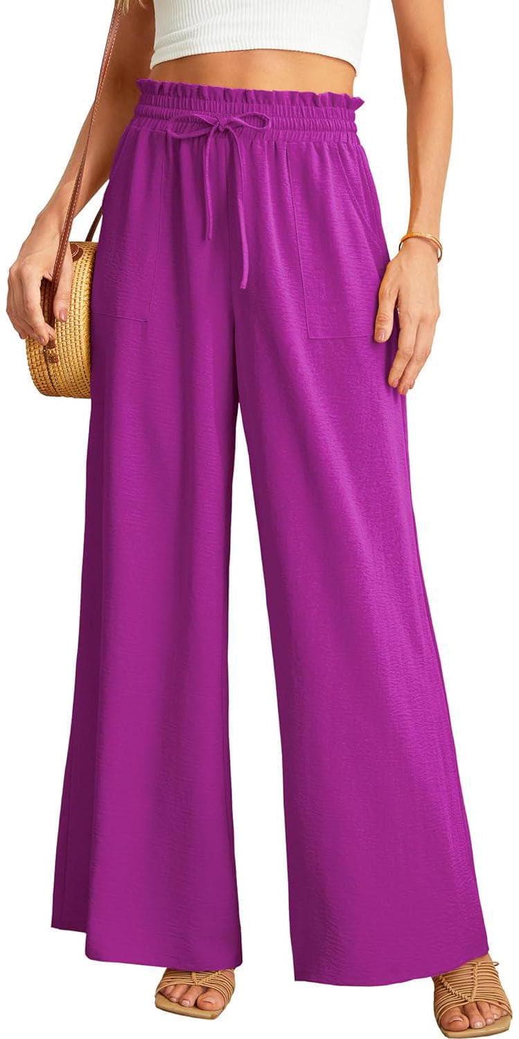 JINKESI Women Wide Leg Pants High Waist Loose Flowy Adjustable Tie Knot Trousers Business Casual Pants with Pockets