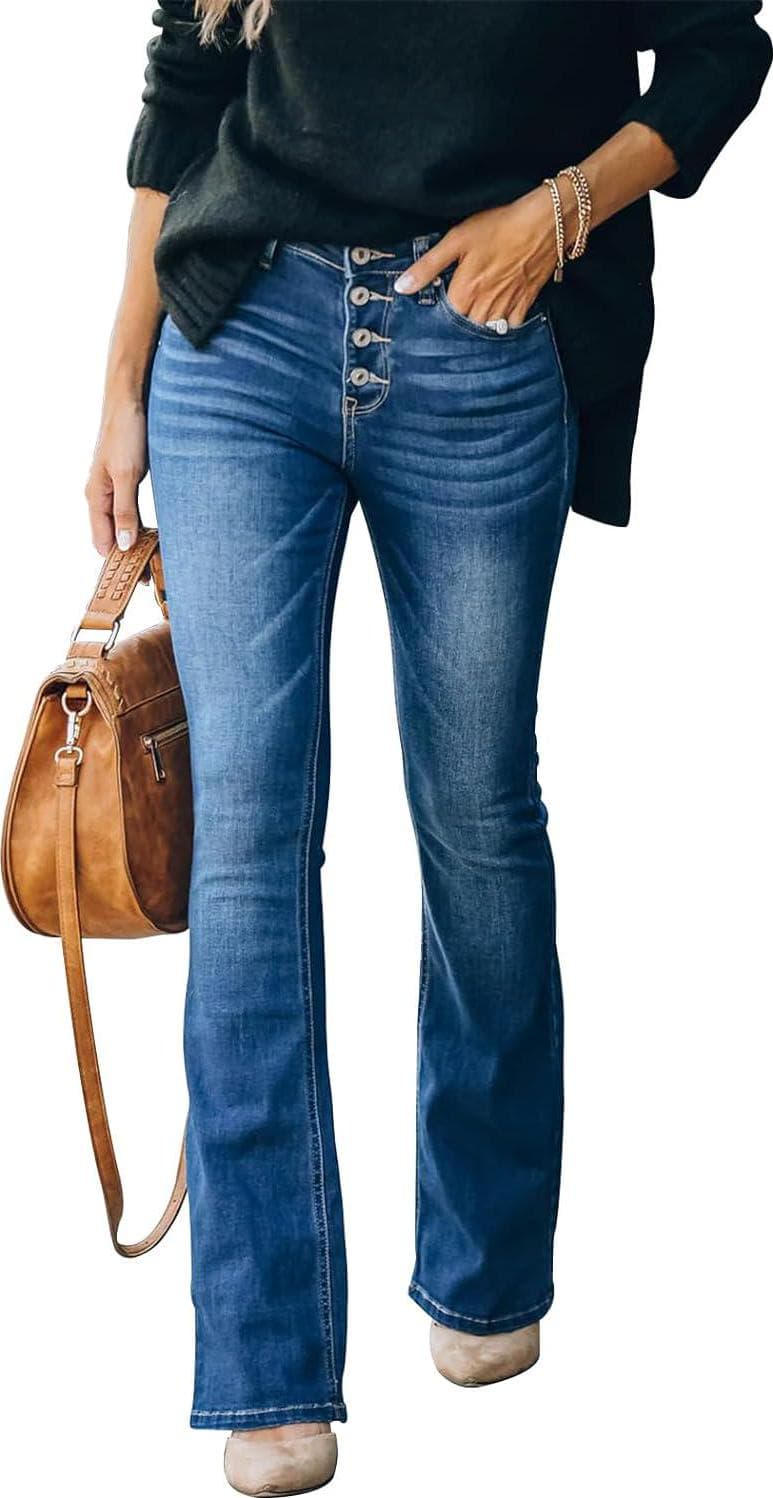 KUNMI Women’s Flare Bell Bottom Jeans High Waisted Wide Leg Bootcut Jeans Stretchy Denim Pants