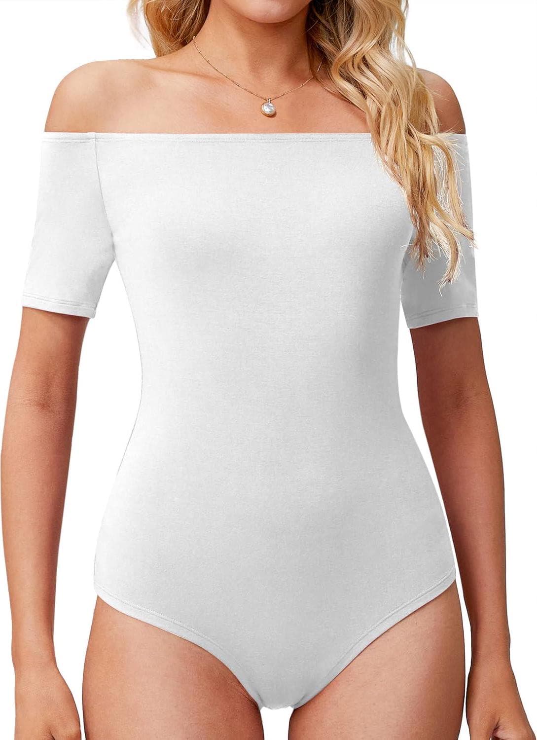 LAOALSI Women’s Off Shoulder Bodysuit Short Sleeve Slim Fit Casual Basic Body suit Tops T Shirts