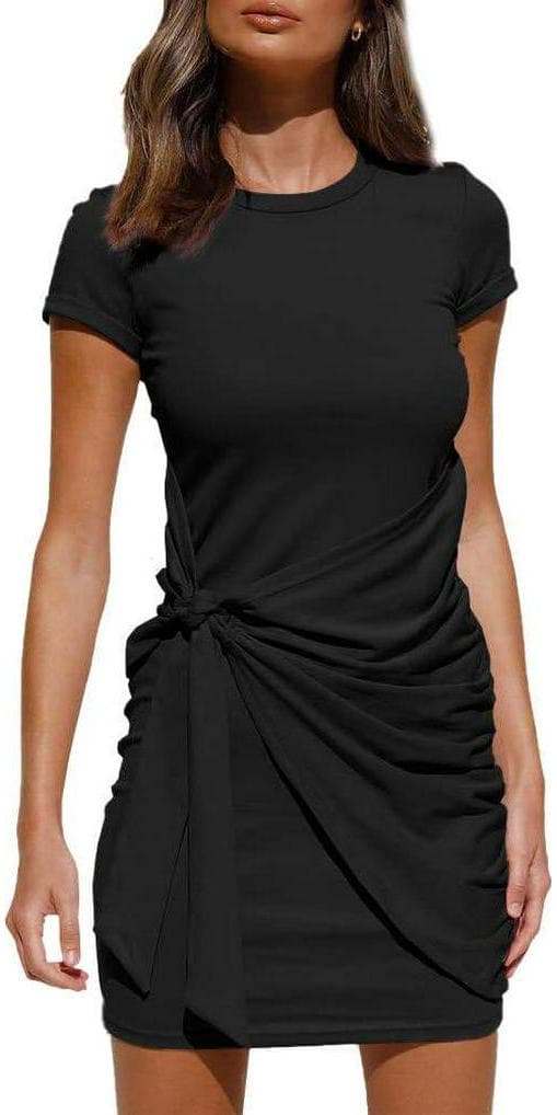 LILLUSORY Women’s Casual Short Sleeve Wrap Bodycon Ruched Tie Waist Summer Dress