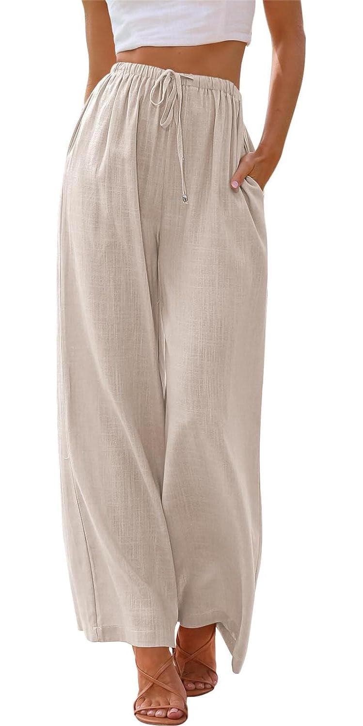 LILLUSORY Women’s Linen Summer Palazzo Pants Flowy Wide Leg Beach Pants with Pockets