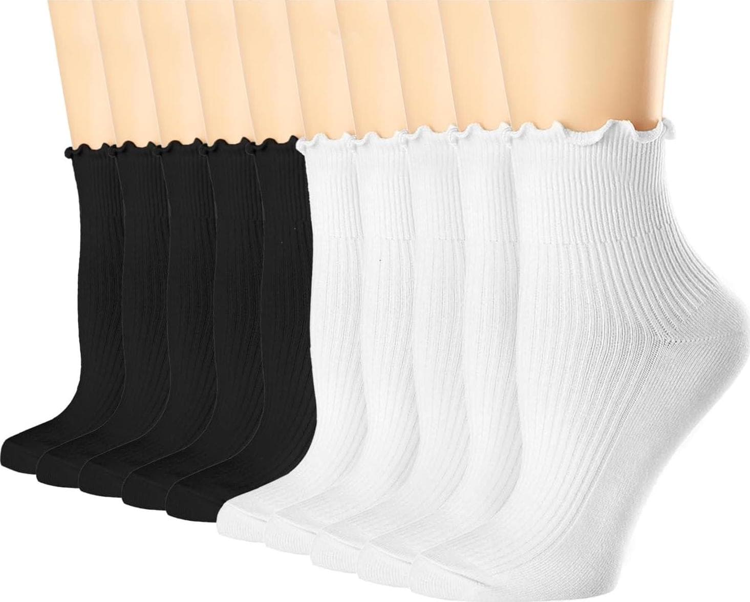 Mcool Mary 10 Pairs Womens Ruffle Socks,Casual Cute Ankle Socks Comfy Breathable Cool Knit Cotton Crew Frilly Sock for Women
