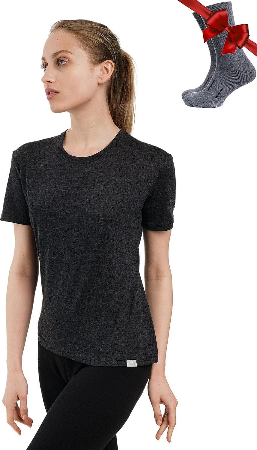 Merino.tech Merino Wool T Shirt Women – 100% Merino Wool Base Layer Women Short Sleeve Tee + Merino Wool Hiking Socks