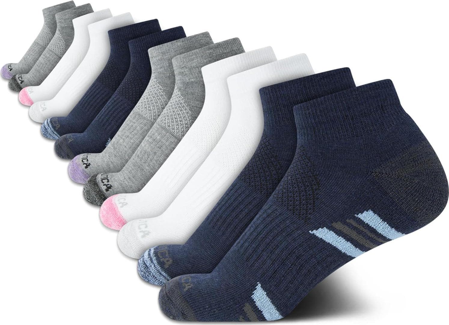 Nautica Women’s Quarter Cut Moisture Control Athletic Socks with Cushioned Comfort (12 Pack)