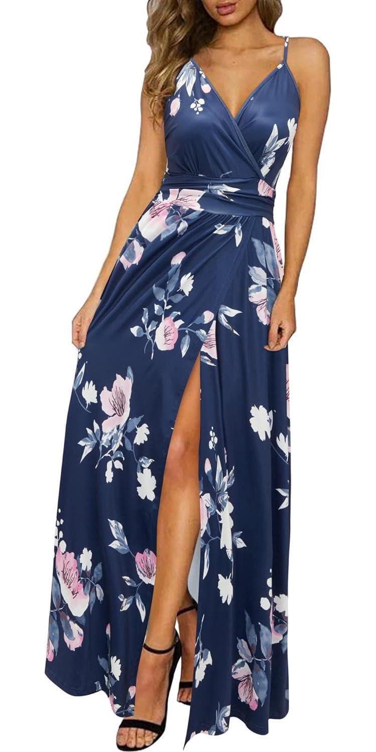 Newshows Women’s 2024 Summer Maxi Dress Spaghetti Strap Spring Casual Boho V Neck Split Beach Long Flowy Dresses Trendy