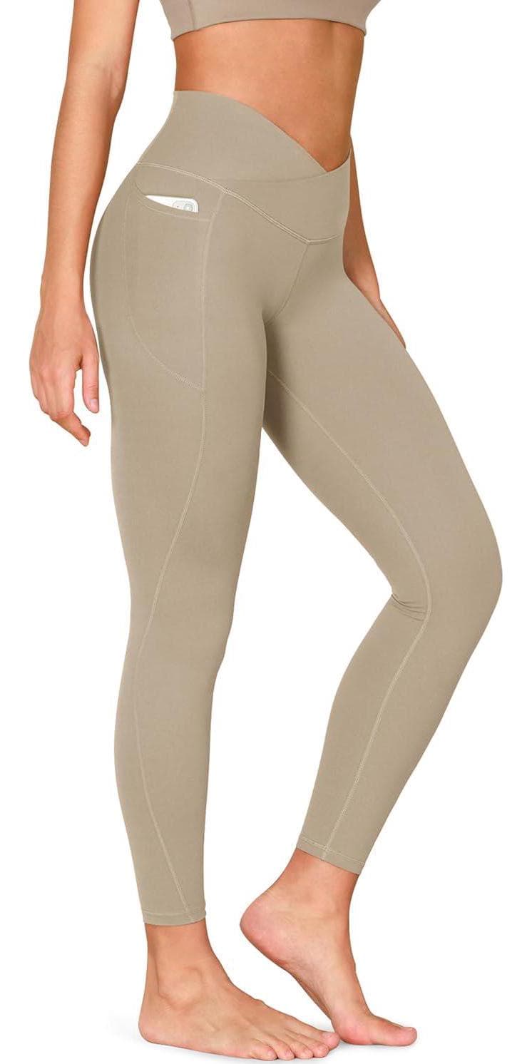 ODODOS ODCLOUD Cross Waist Leggings with Pockets for Women, 25 / 28 Buttery Soft Crossover Lounge Yoga Pants