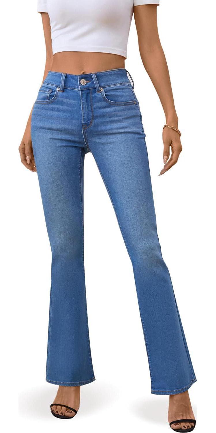 OFLUCK Women’s High Rise Retro Flare Jeans Slim Fit Street Trendy Bell Bottom Jeans