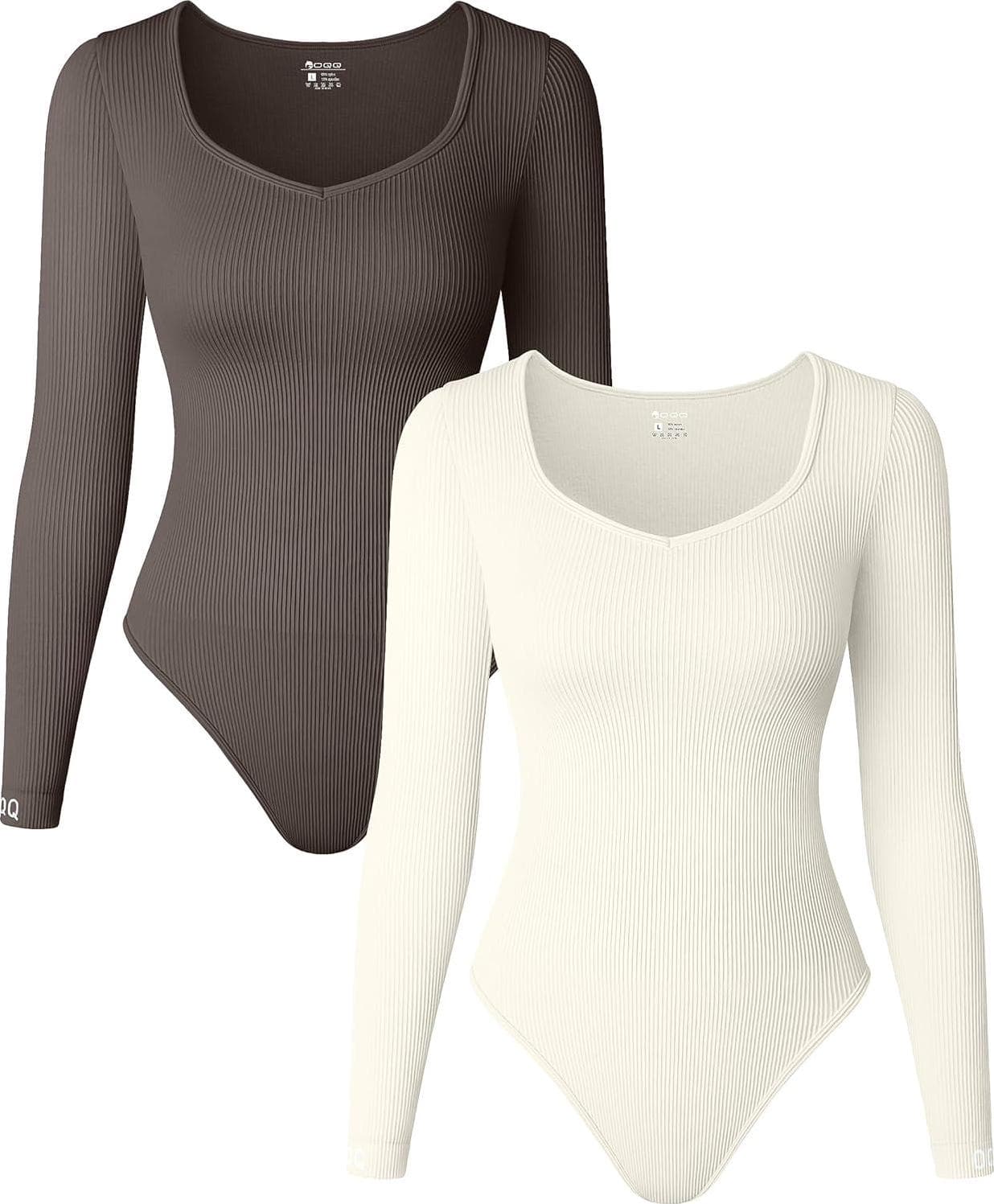 OQQ Women’s 2 Piece Bodysuits Sexy Ribbed Long Sleeve Tops Bodysuits