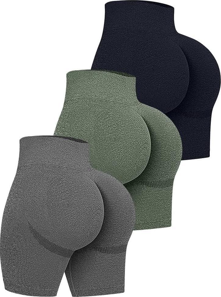 OQQ Women’s 3 Piece High Waist Workout Shorts Butt Lifting Tummy Control Ruched Booty Smile Yoga Short Pants