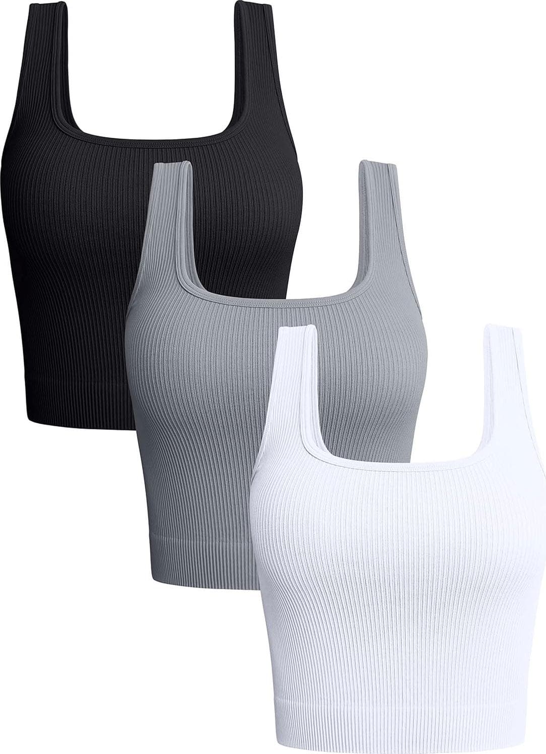OQQ Women’s 3 Piece Tank Tops Ribbed Seamless Workout Exercise Shirts Yoga Crop Tops