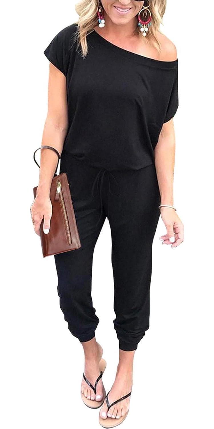 PRETTYGARDEN Womens Summer Casual Off Shoulder Loose Jumpsuit Rompers