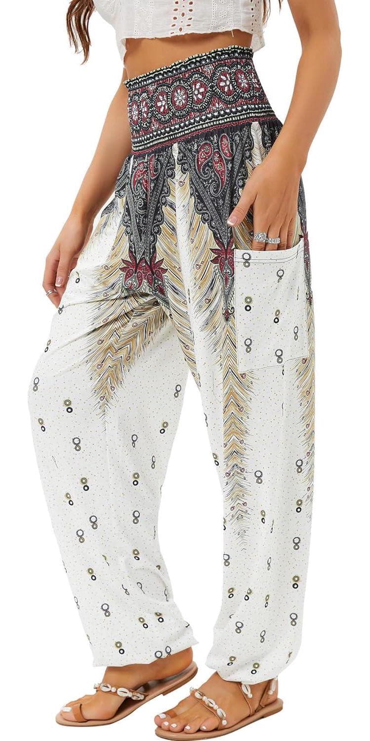 QIANXIZHAN Women’s Harem Pants, High Waist Yoga Boho Trousers with Pockets
