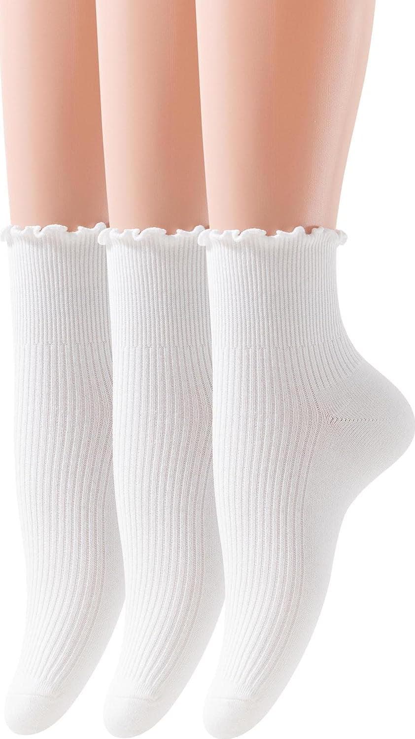 Ruffle Ankle Socks for Women, Casual Cute Socks – Soft Cotton Socks Ruffle Socks Low Cut Crew Frilly Sock