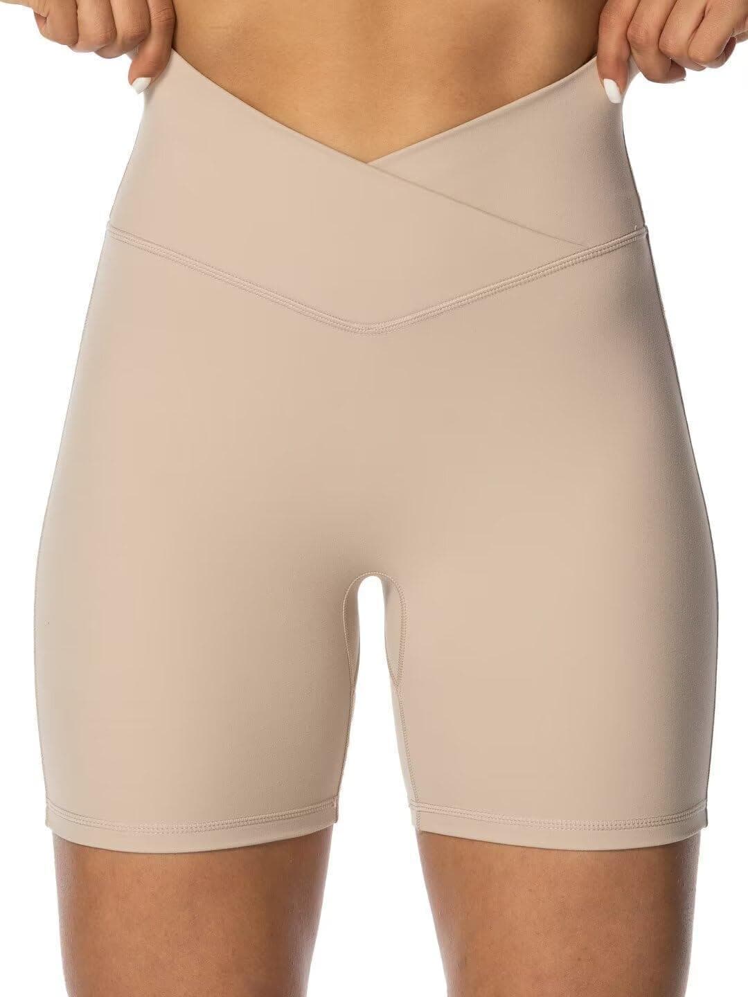 Sunzel Softmax Crossover Biker Shorts for Women, V Criss Cross High Waist Yoga Workout Gym Shorts with Tummy Control