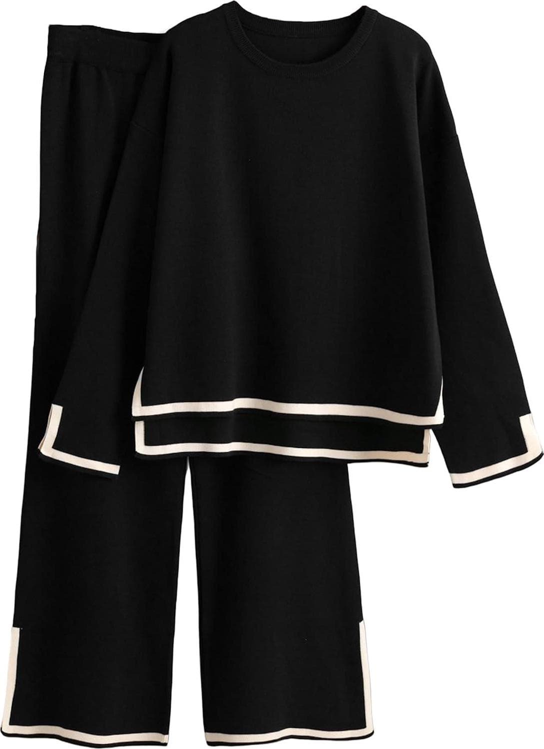 Tanming Women’s 2 Piece Outfits Long Sleeve Knit Sweater Top Wide Leg Pants Lounge Sets Tracksuits