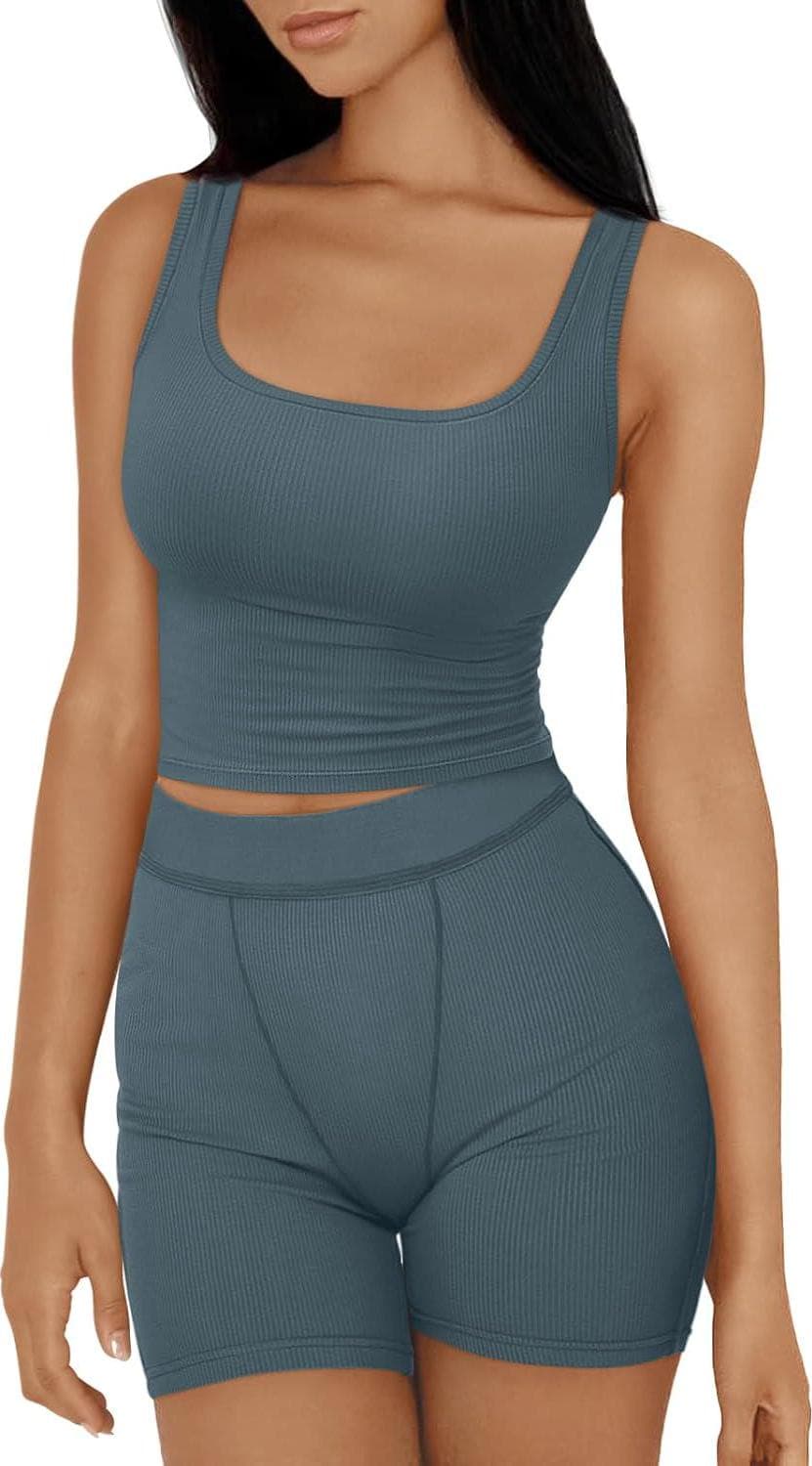 Trendy Queen 2 Piece Lounge Sets for Women Matching Workout Set Cropped Tank Tops and High Waist Yoga Leggings Active Wear