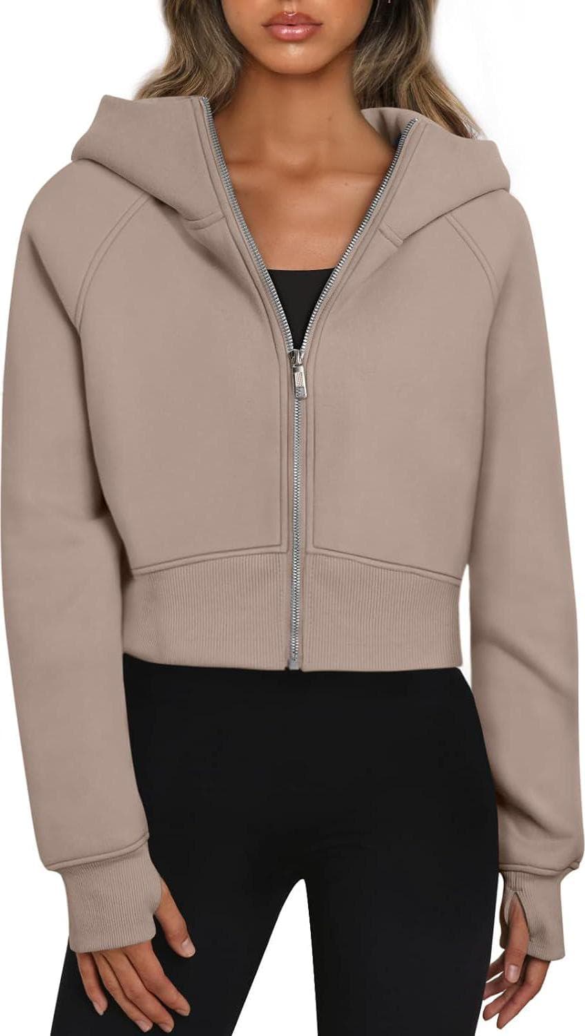 Trendy Queen Womens Zip Up Hoodies Cropped Sweatshirts Fall Outfits Casual Hooded Pullover Sweaters Tops Winter Clothes 2024
