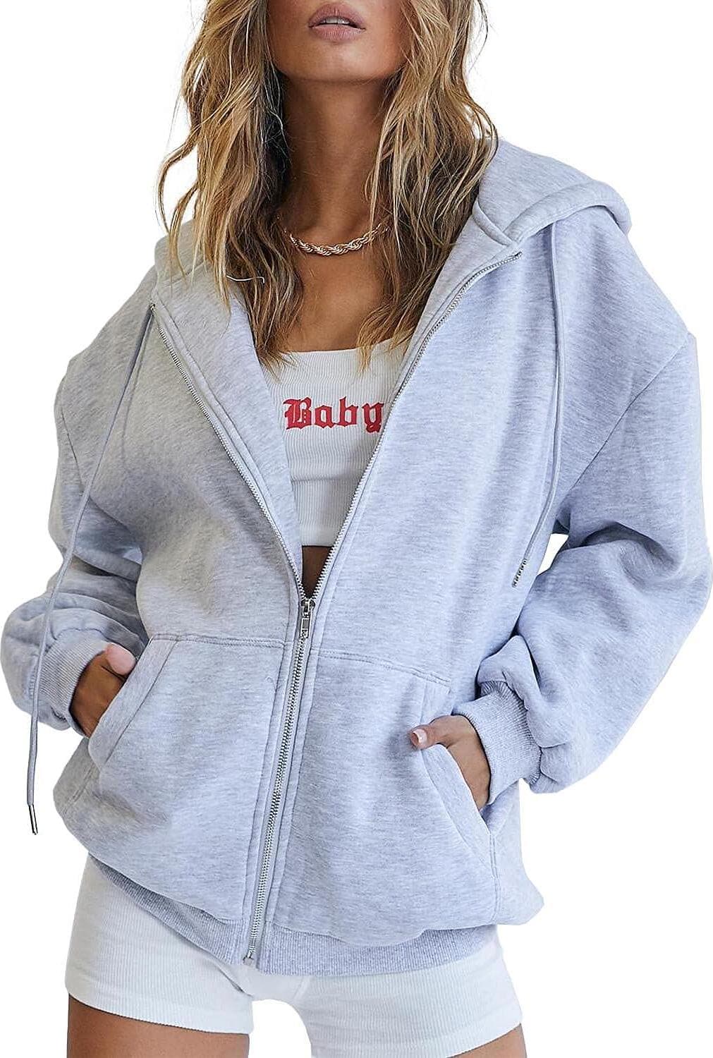 Trendy Queen Womens Zip Up Hoodies Long Sleeve Sweatshirts Fall Outfits Oversized Sweaters Casual Fashion Jackets