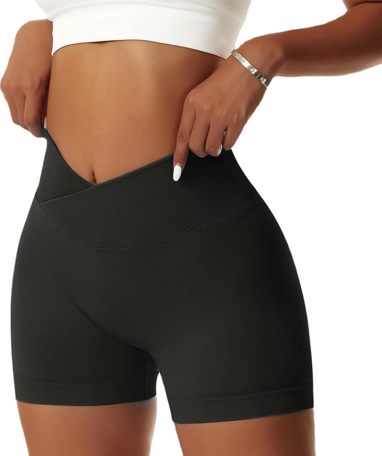 Vertvie Women’s Workout Gym Shorts Booty V Cross Spandex Yoga Biker Shorts Scrunch Butt High Waisted Athletic Leggings
