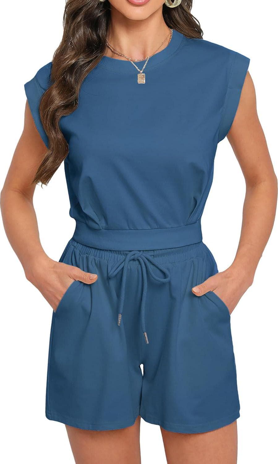Womens 2 Piece Outfits Summer Shorts Sets Ribbed Knit Lounge Set Sleeveless High Waisted Pants Tracksuit