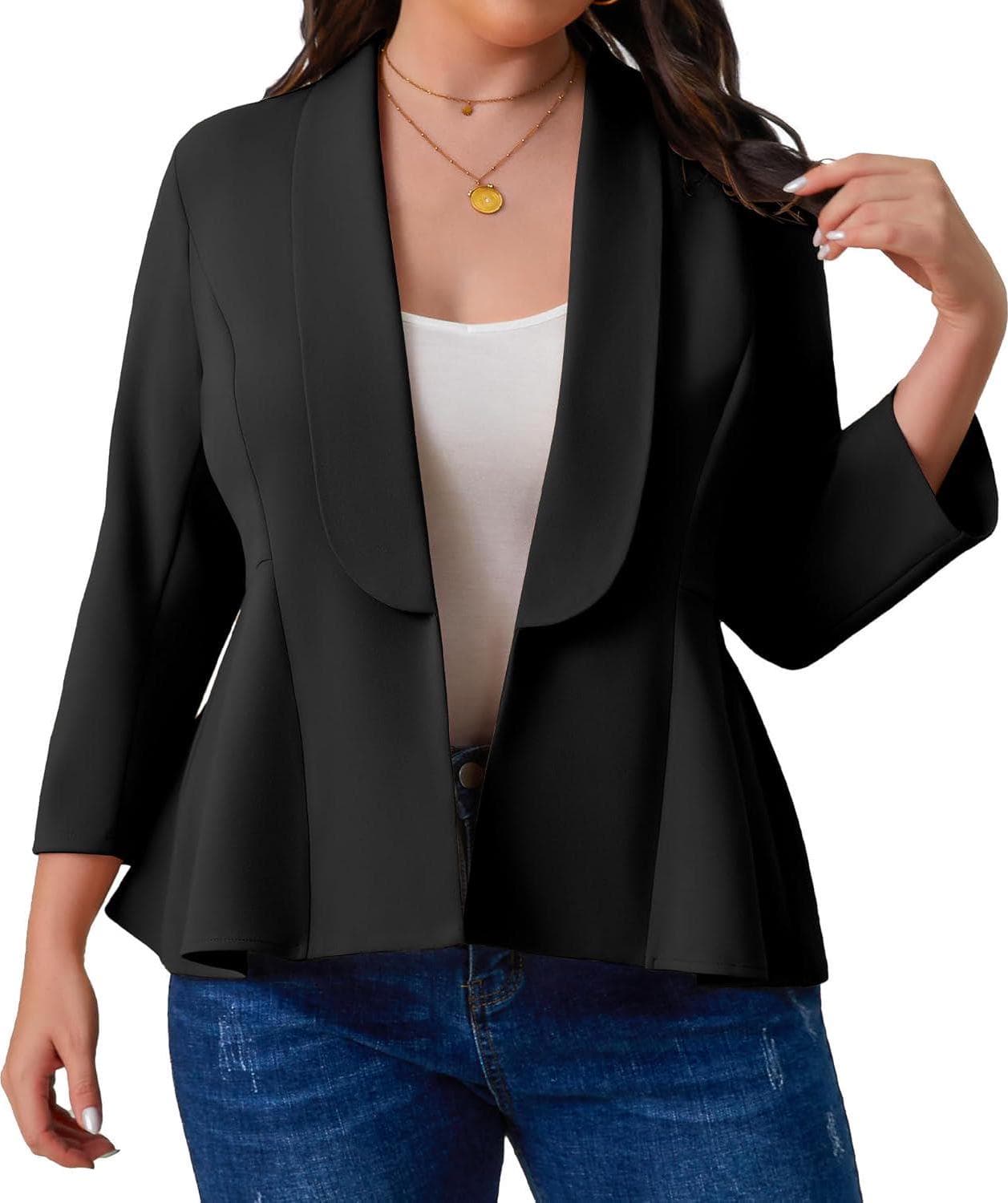 Women’s Plus Size Open Front Blazer Casual Long Sleeve Cardigan Jacket Office