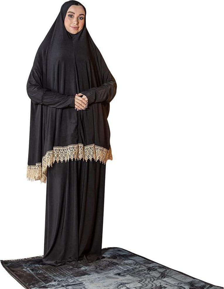 Women’s Prayer Dress 2 Pieces Lycra Solid Color Plus Long Sleeve | One-Size | Hijab Abaya Suit